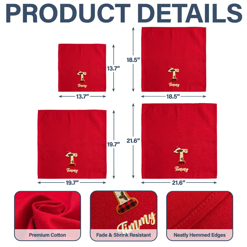 Christmas, Family, Happy, Icon - Christmas Table Decor Gift For Family - Personalized Name Santa Hat Initial Reusable Napkin