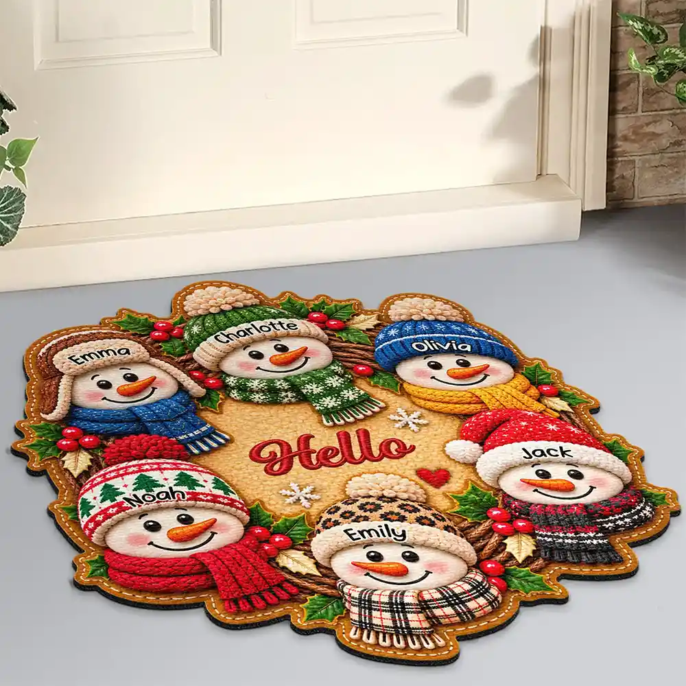 Christmas,Family,Grandparents,Happy,Icon - Christmas Decor For Grandparents - Personalized Snowman Wreath Doormat