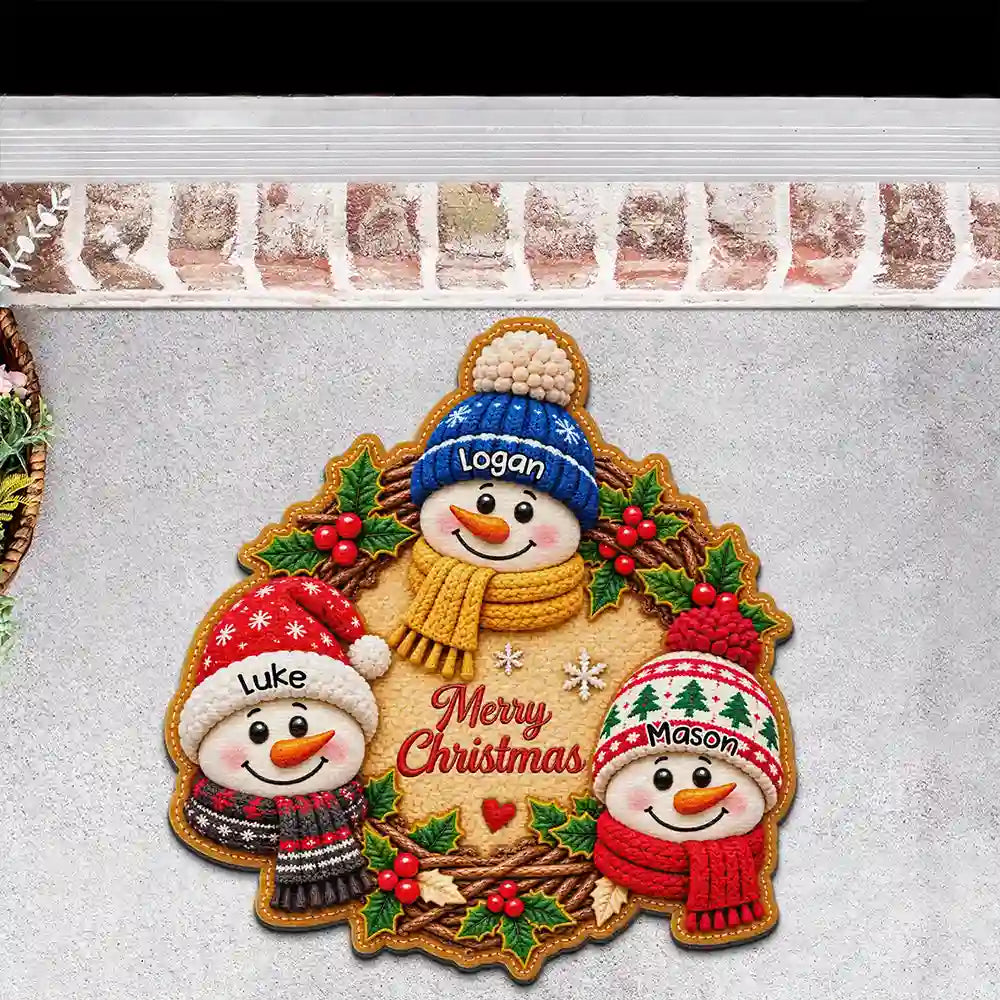 Christmas,Family,Grandparents,Happy,Icon - Christmas Decor For Grandparents - Personalized Snowman Wreath Doormat