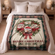 Christmas,Family,Grandparents,Happy,Icon - Christmas Decor For Grandparents - Personalized Snowman Wreath Woven Blanket