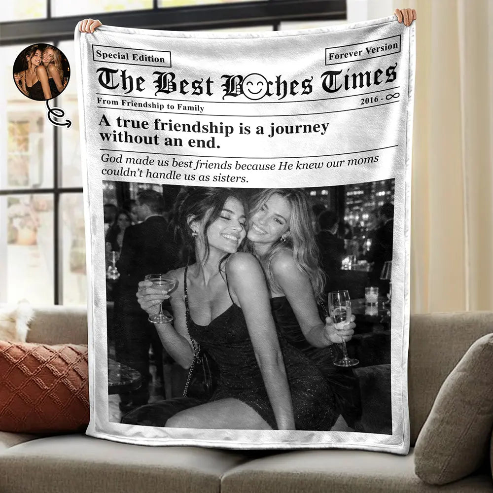 Afro Besties, Christmas, Custom Photo, Gift For Bestie, Humorous, Top Market, Upload Full Photo - Gift For Best Friend - Personalized Custom Photo Newspaper Fleece Blanket, Sherpa Blanket