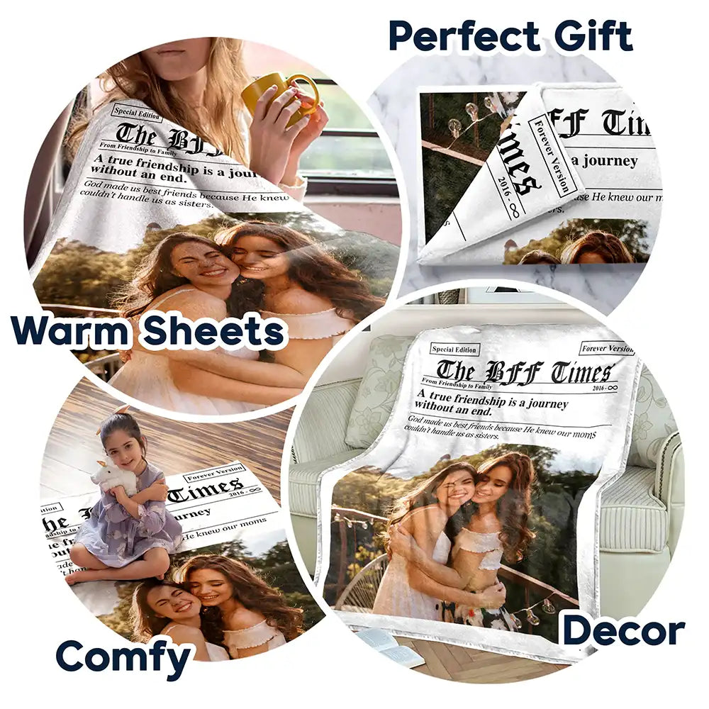 Afro Besties, Christmas, Custom Photo, Gift For Bestie, Humorous, Top Market, Upload Full Photo - Gift For Best Friend - Personalized Custom Photo Newspaper Fleece Blanket, Sherpa Blanket