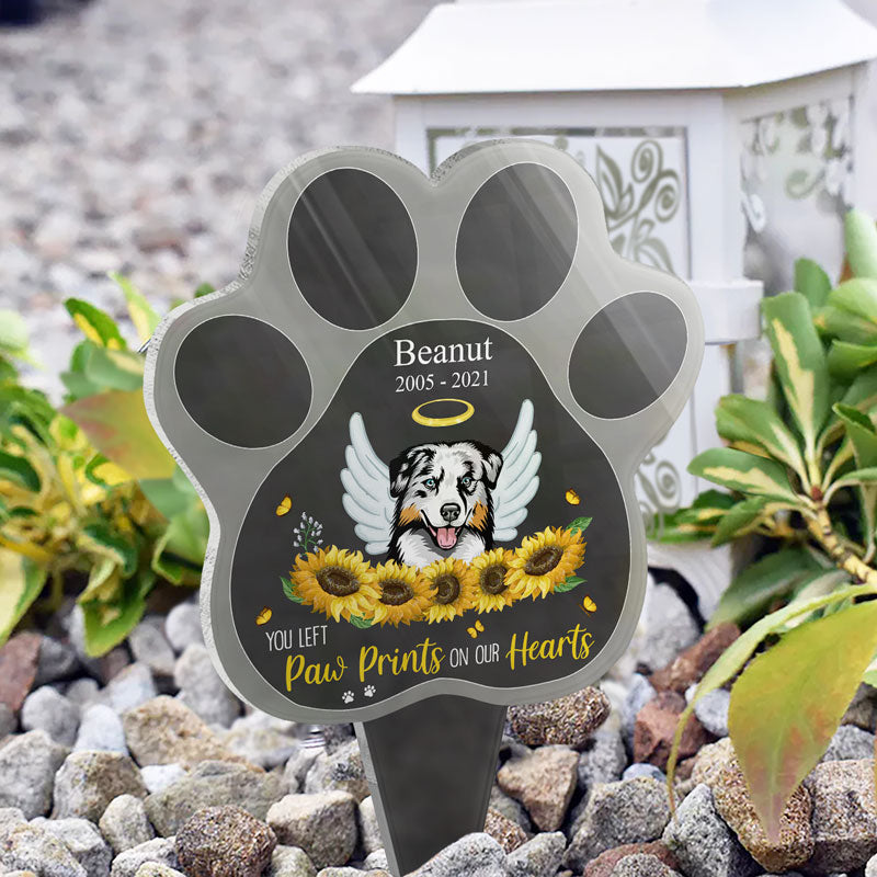 Paw Prints On Our Hearts - Dog Memorial Gift - Personalized Custom Paw Shaped Acrylic Plaque Stake