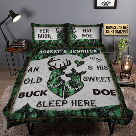 Personalized Deer Color Couple Camo Sleep Here Customized Quilt Bedding