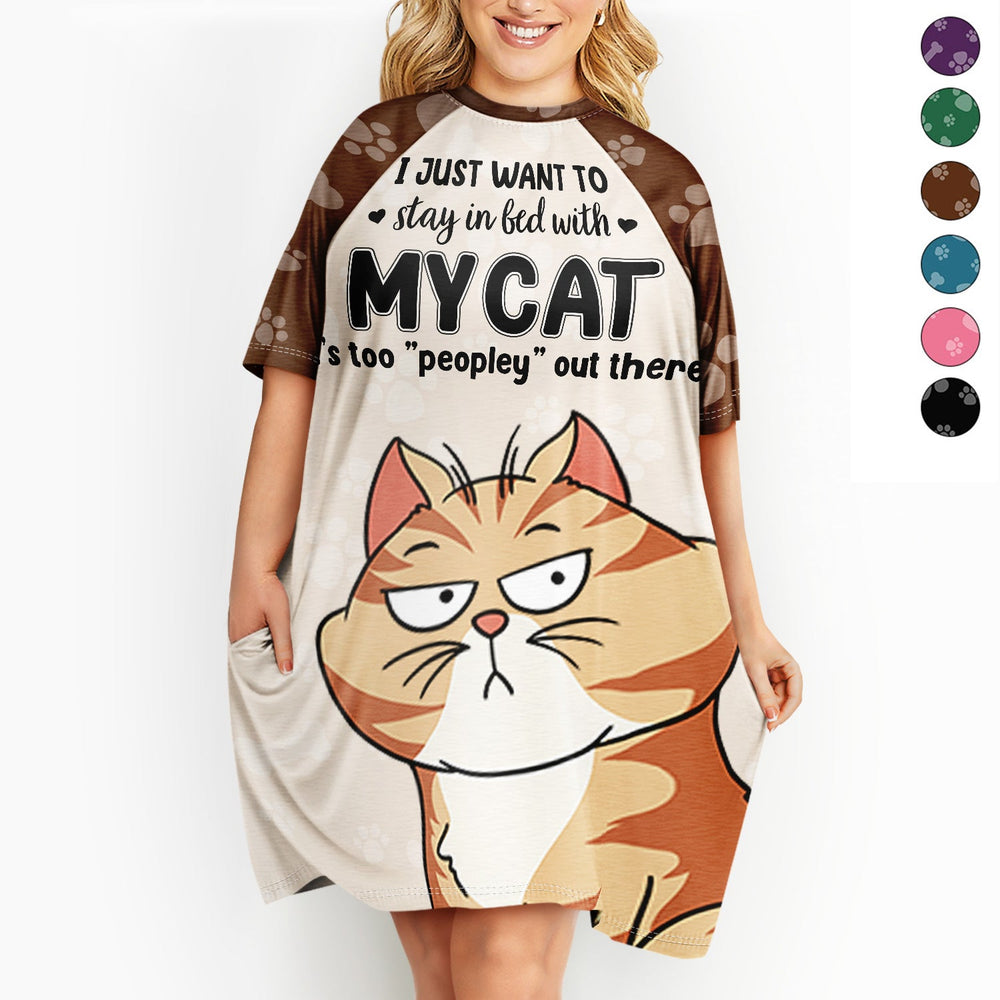 Just Want To Stay In Bed With My Cats - Gift For Cat Moms, Cat Lovers - Personalized Women's Sleep Tee