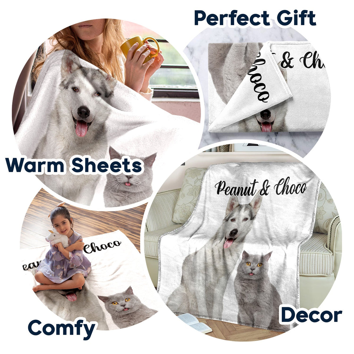 Custom Photo Dogs Cats Pets - Gift For Pet Lovers, Dog Lovers, Cat Lovers - Personalized Fleece Blanket, Sherpa Blanket
