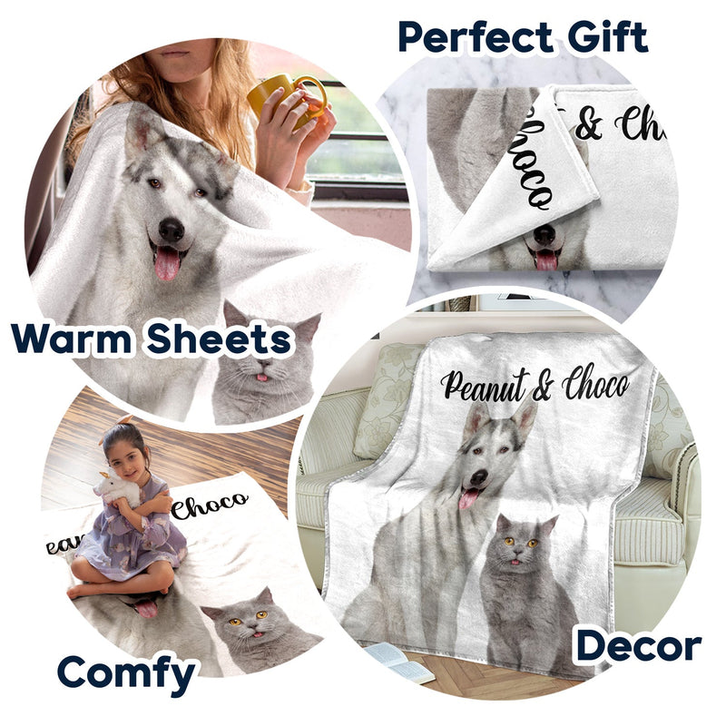 Custom Photo Dogs Cats Pets - Gift For Pet Lovers, Dog Lovers, Cat Lovers - Personalized Fleece Blanket, Sherpa Blanket