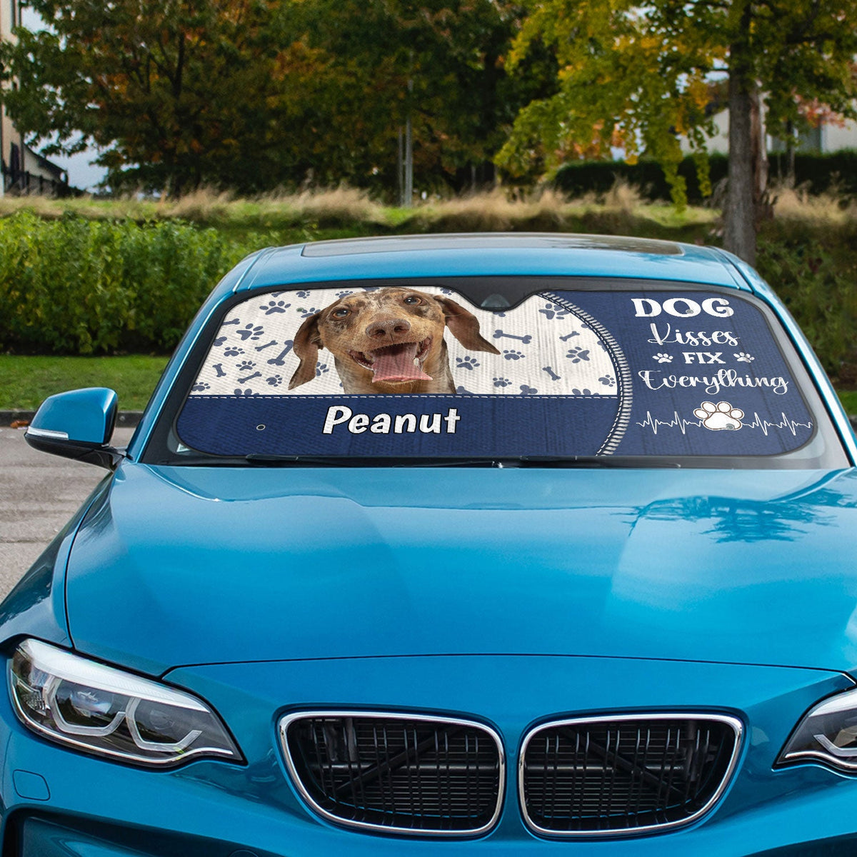 Custom Photo Dog Kisses Fix Everything - Gift For Dog Lovers - Personalized Auto Sunshade