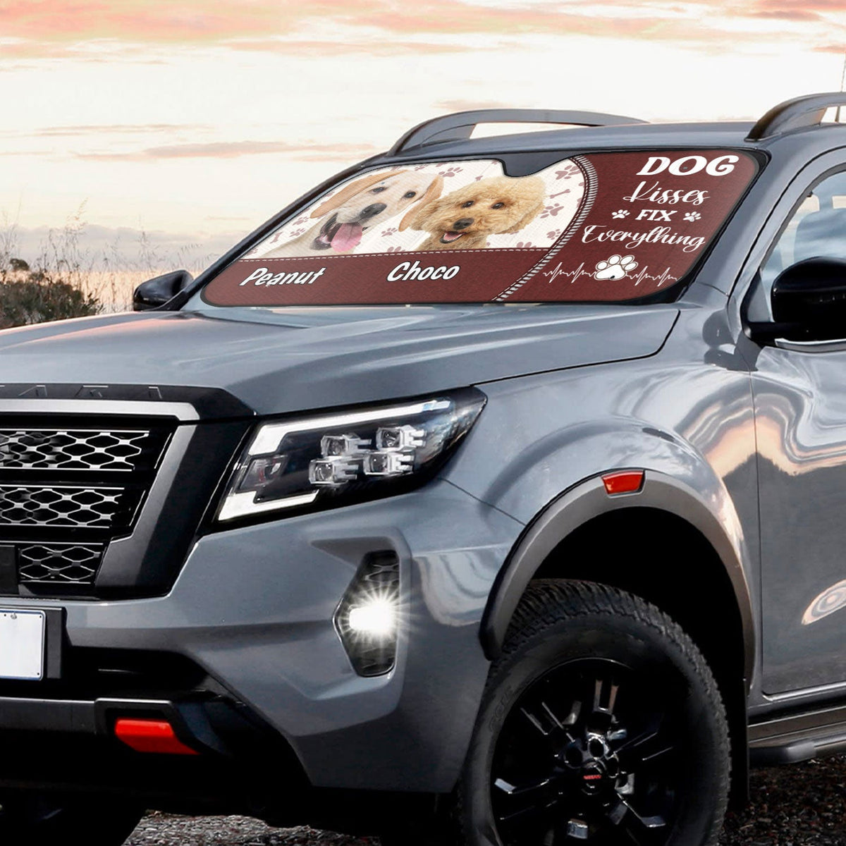Custom Photo Dog Kisses Fix Everything - Gift For Dog Lovers - Personalized Auto Sunshade