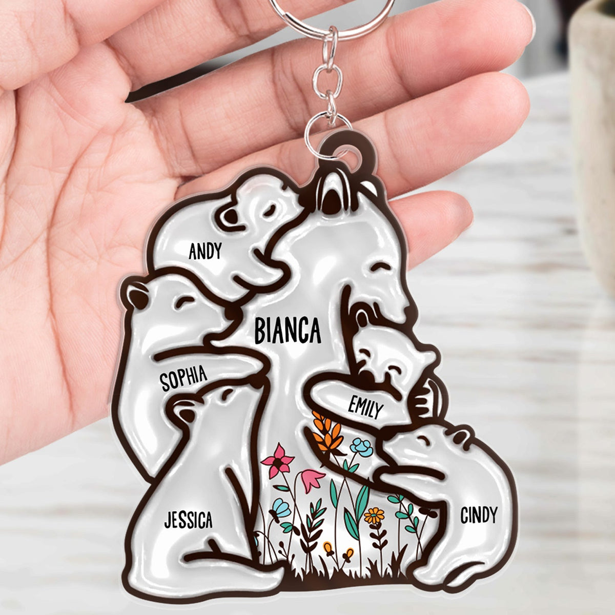 Floral Mama Bear - Birthday, Loving Gift For Mom, Mother, Grandmother, Grandma - Personalized Cutout Acrylic Keychain