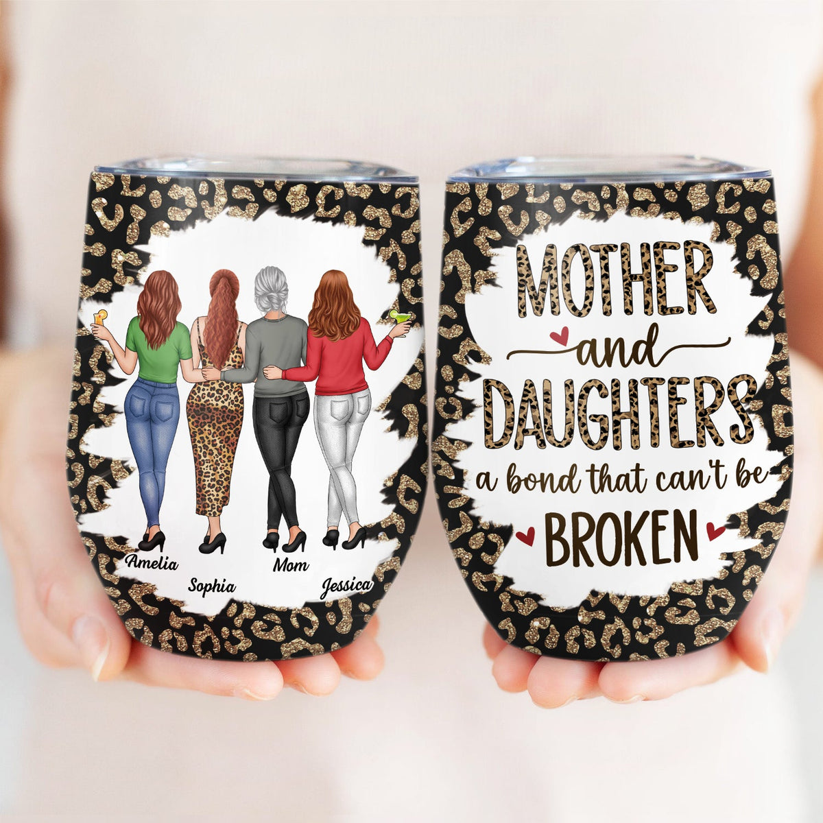 Like Mother Like Daughter Leopard Pattern - Gift For Mom, Daughters - Personalized Wine Tumbler