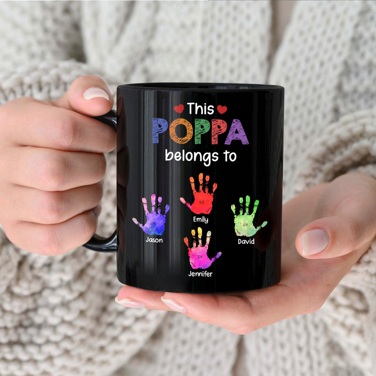 This Grandpa Daddy Belongs To - Gift For Dad, Father, Grandfather - Personalized Black Mug