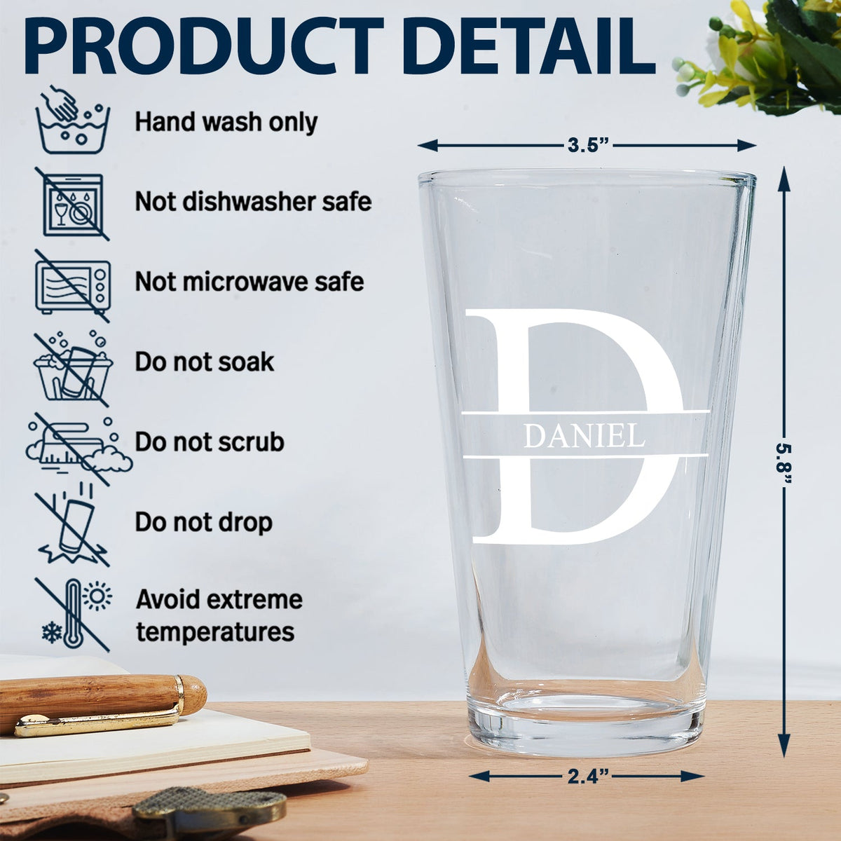 Monogram Name - Gift For Men, Dad, Father, Grandfather, Grandpa, Husband - Personalized Beer Glass