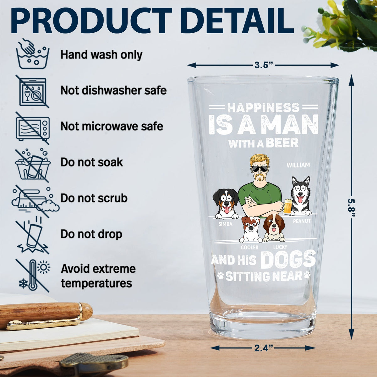A Man With A Beer And His Dogs - Personalized Beer Glass