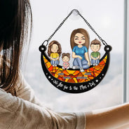 Grandma Mom And Kids On Moon - Personalized Window Hanging Suncatcher Ornament