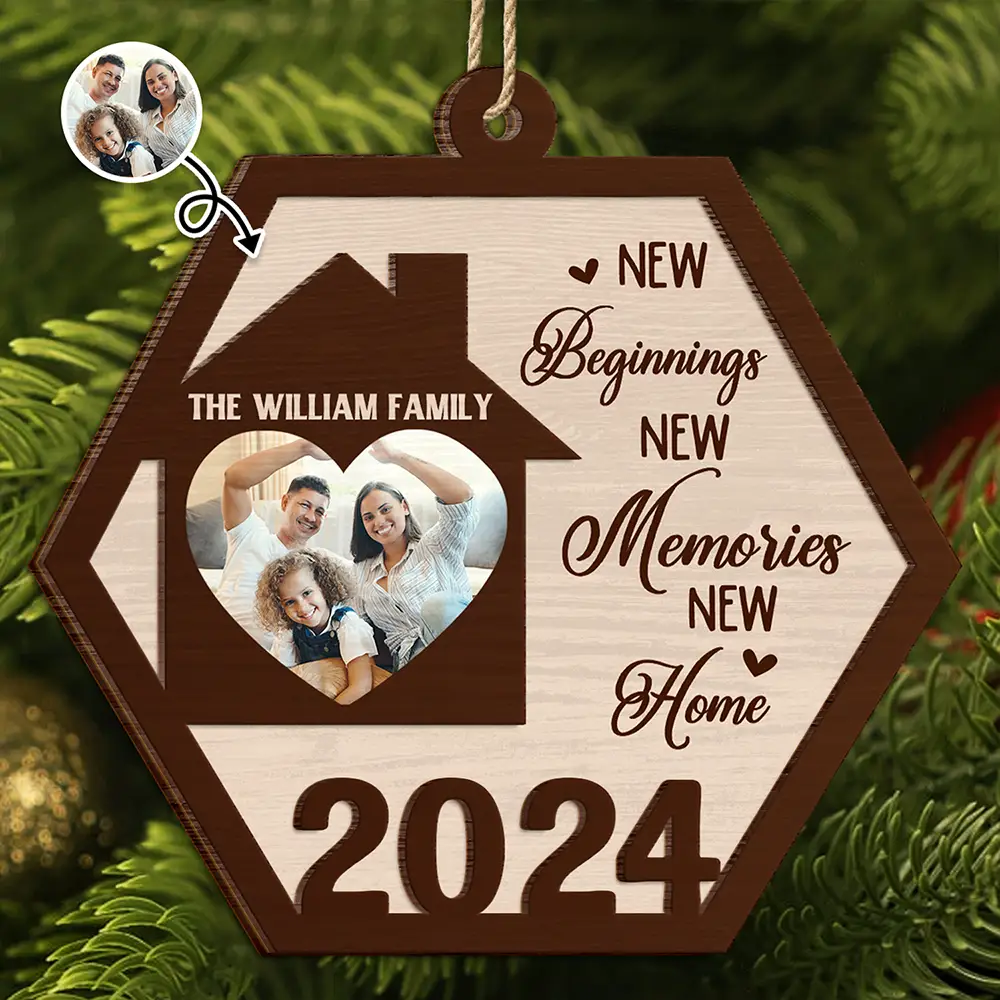 Custom Photo Family New Beginnings New Memories New Home - Personalized 2-Layered Wooden Ornament