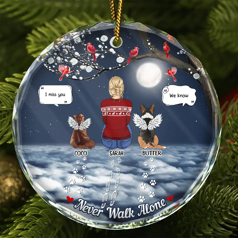 Memorial Dog Cat You Never Walk Alone - Personalized Circle Glass Ornament
