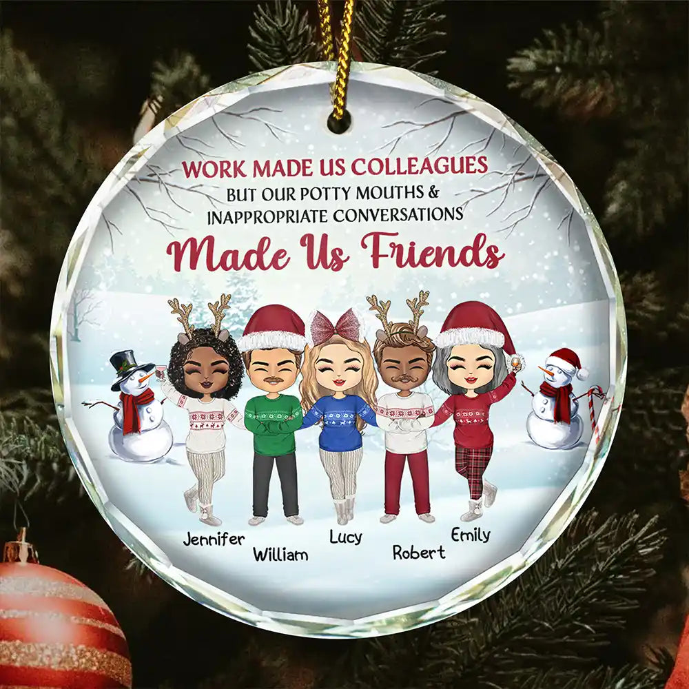 Christmas Work Made Us Colleagues - Personalized Circle Glass Ornament