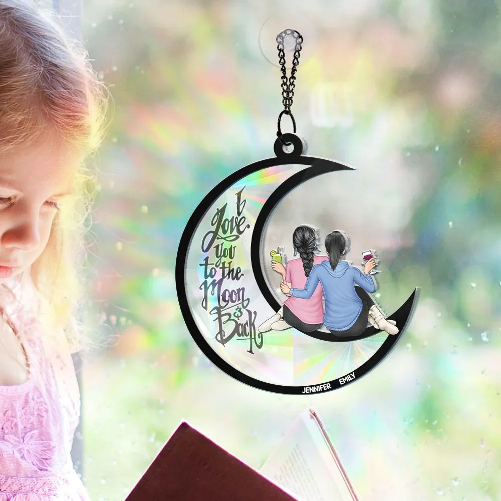 Continue Shopping,Gift For Bestie,Gift For Sisters,Gift For Women,Happy - Besties I Love You To The Moon & Back - Personalized Window Hanging Rainbow Suncatcher