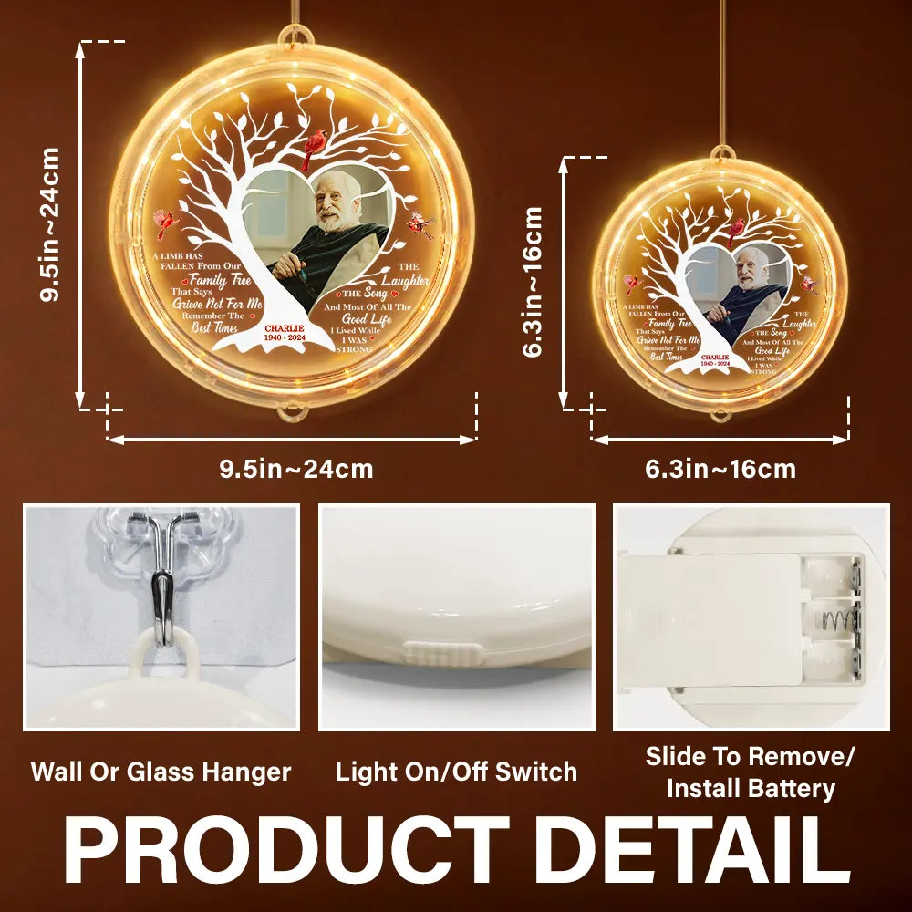 Memorial - Custom Photo Memorial A Limb Has Fallen From Our Family Tree - Personalized LED Pendant Light
