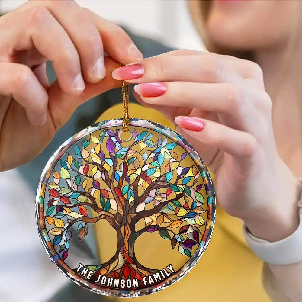 Family - Family Tree Of Life - Personalized Circle Glass Ornament