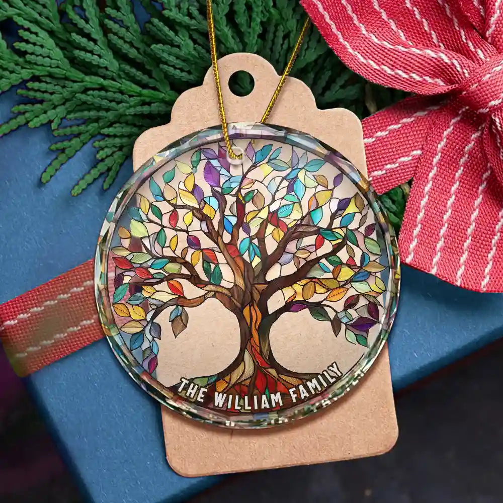 Family - Family Tree Of Life - Personalized Circle Glass Ornament