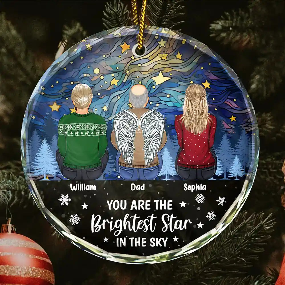 Family Memorial You Are The Brightest Star In The Sky - Personalized Circle Glass Ornament