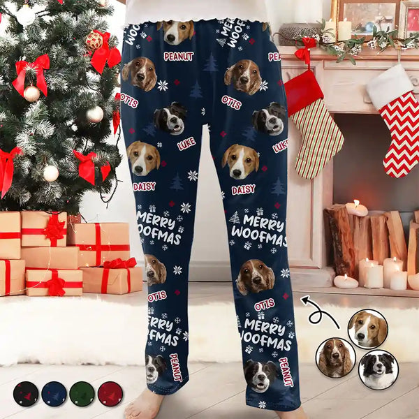 Pet Lovers, Dog Lovers - Custom Photo Funny Dogs Merry Woofmas Feliz Navidog - Personalized Pajama Pants