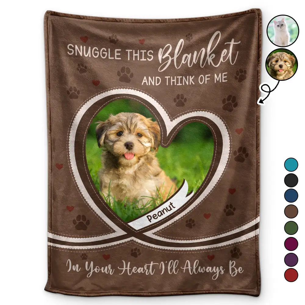 Custom Photo Dog Cat Pet Memorial Snuggle This Blanket And Think Of Me - Personalized Fleece Blanket, Sherpa Blanket