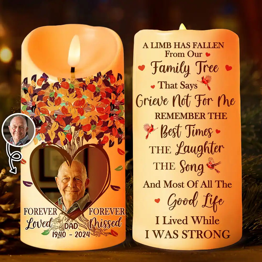 Custom Photo Memorial A Limb Has Fallen From Our Family Tree - Personalized Flameless LED Candle
