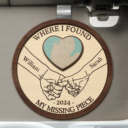 Location Map Where I Found My Missing Piece Couple Holding Hands - Personalized Custom Shaped Car Visor Clip