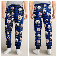 Pet Lovers, Dog Lovers, Cat Lovers - Custom Photo Funny Pet Human Face Plaid Pattern - Personalized Pajama Pants