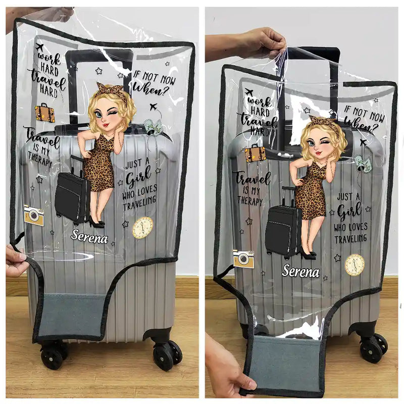 Travel, Gift For Women, Gift For Yourself - Turban Just A Girl Who Loves Traveling - Personalized Clear Luggage Cover
