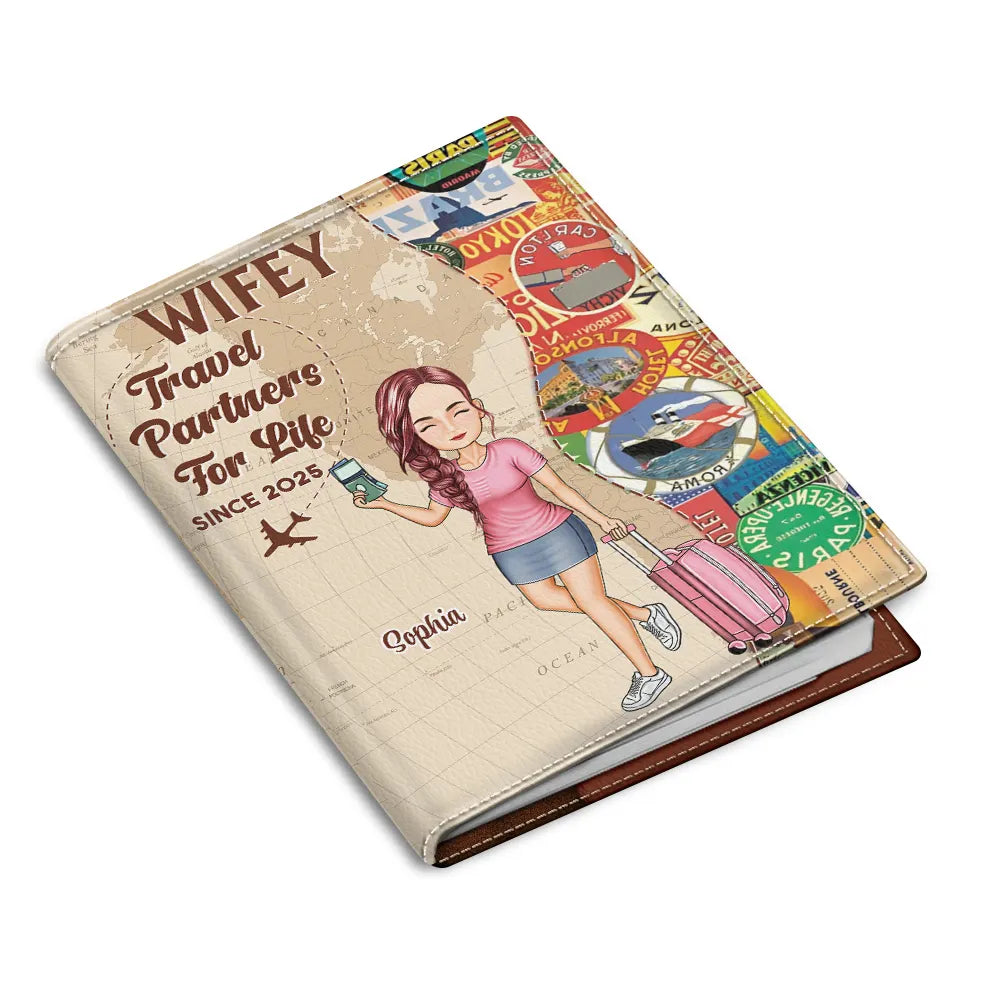 Travel, Gift For Couples, Gift For Husband, Gift For Wife, Gift For Boyfriend, Gift For Girlfriend - Hubby & Wifey Travel Partners For Life - Personalized Passport Cover, Passport Holder
