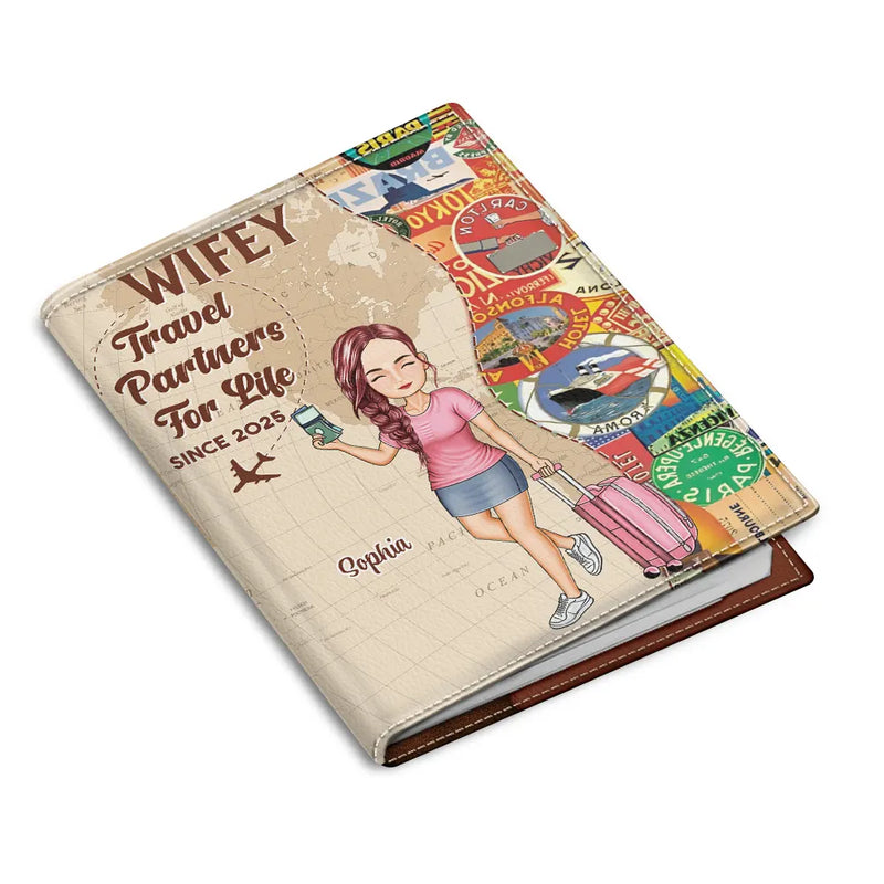 Travel, Gift For Couples, Gift For Husband, Gift For Wife, Gift For Boyfriend, Gift For Girlfriend - Hubby & Wifey Travel Partners For Life - Personalized Passport Cover, Passport Holder
