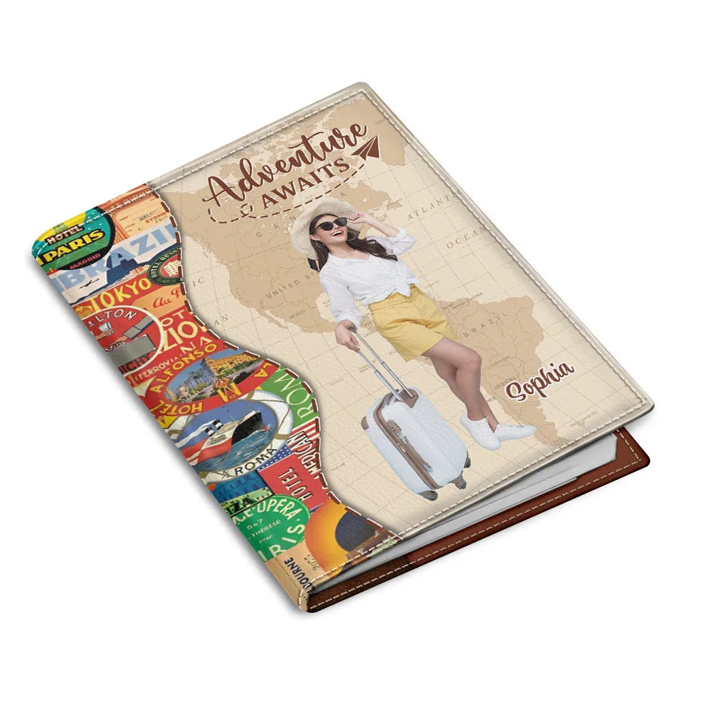 Travel,Gift For Yourself,Gift For Women,Custom Photo,Happy - Custom Photo And So The Adventure Begins - Personalized Passport Cover, Passport Holder