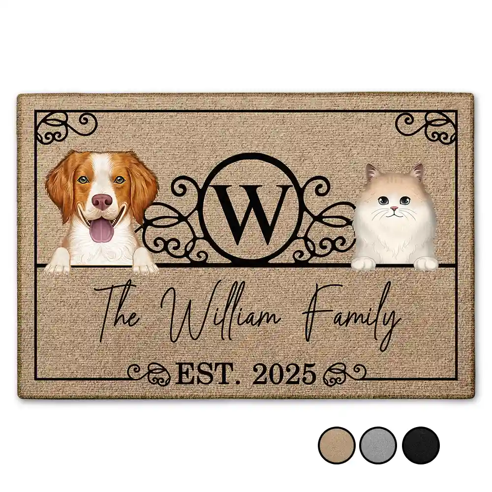 Monogram Family Name Dog Cat Pet - Personalized Doormat