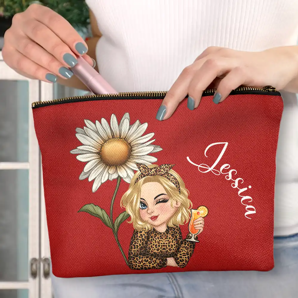Travel,Gift For Yourself,Gift For Women,Happy - Birth Month Flower Travel Lover - Personalized Cosmetic Bag