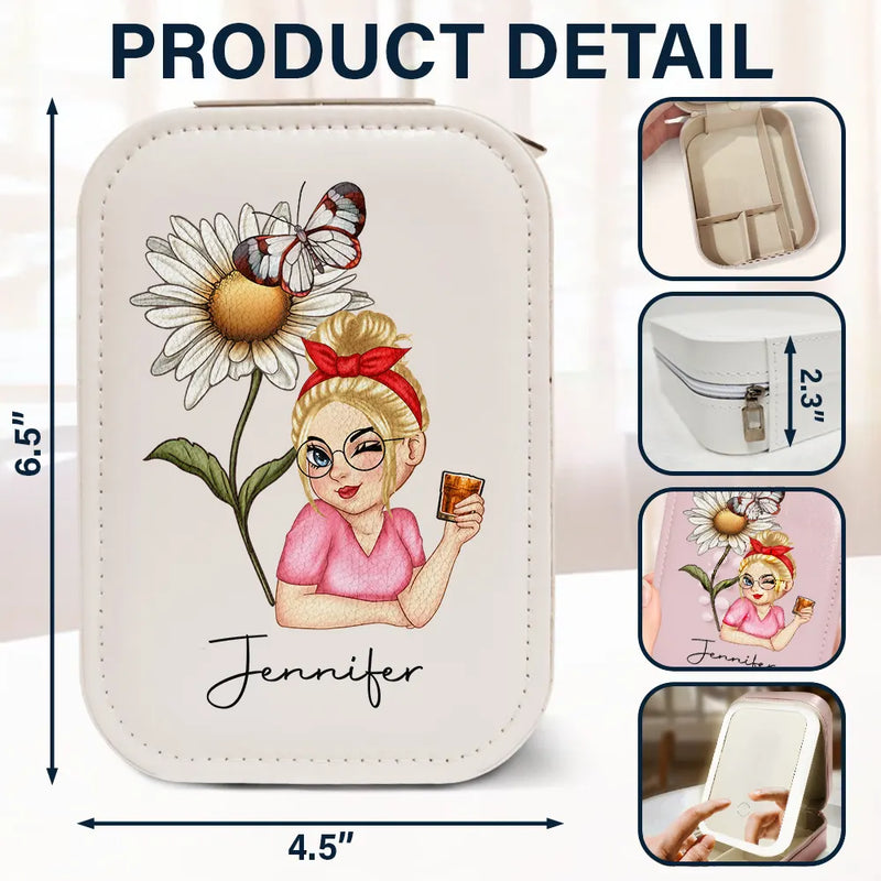Gift For Yourself, Gift For Women - Birth Month Flower - Personalized Makeup Box With LED Mirror
