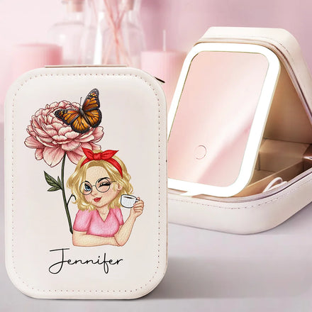 Birth Month Flower - Personalized Makeup Box With LED Mirror