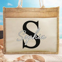 Travel,Beach,Gift For Yourself,Gift For Women,Happy - Monogram Name - Personalized Jute Tote Bag