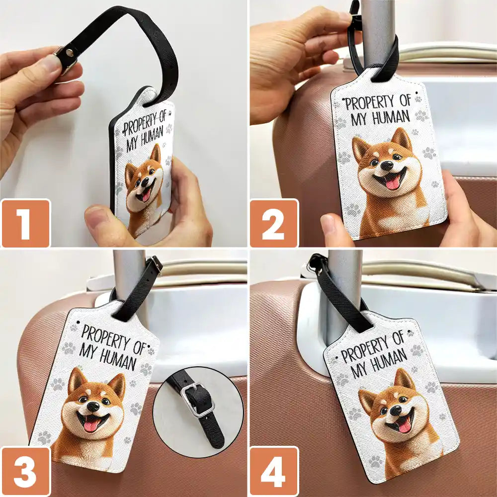 Dog Lovers, Pet Lovers, Travel - Property Of My Human 3D Effect Dogs - Personalized Luggage Tag
