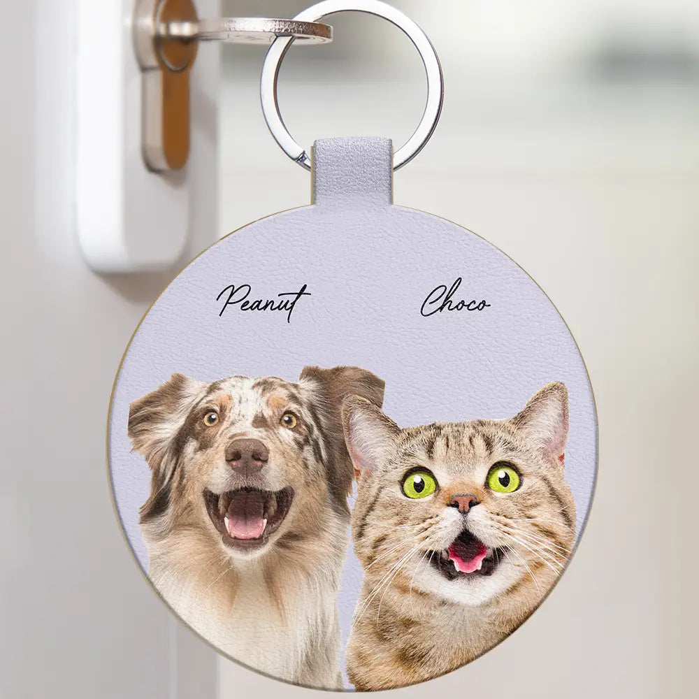 Custom Photo,Pet Lovers,Dog Lovers,Cat Lovers,Happy - Custom Photo Your Dog Cat Pet - Personalized Custom Shaped Leather Keychain