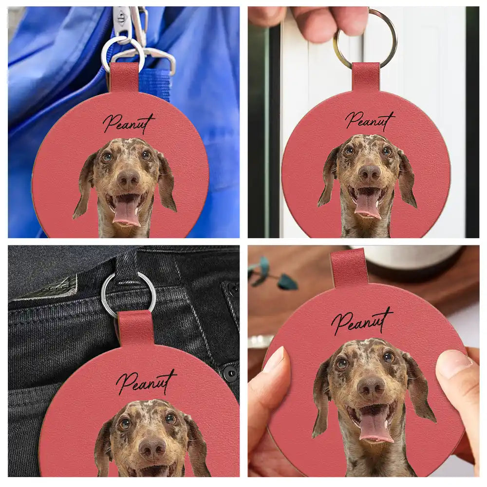 Custom Photo,Pet Lovers,Dog Lovers,Cat Lovers,Happy - Custom Photo Your Dog Cat Pet - Personalized Custom Shaped Leather Keychain