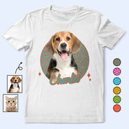 Custom Photo,Pet Lovers,Dog Lovers,Cat Lovers,Happy - Custom Photo Dog Cat Pet Retro Groovy Pattern - Personalized T Shirt