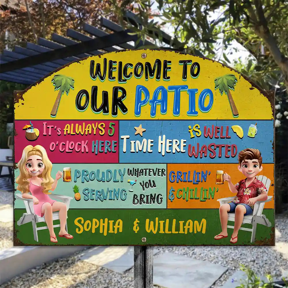 3D Effect Welcome To Our Patio - Personalized Custom Shaped Metal Sign