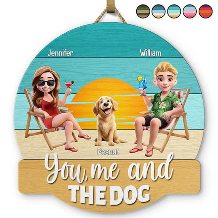 You, Me And The Dog - Personalized Custom Shaped Wood Sign