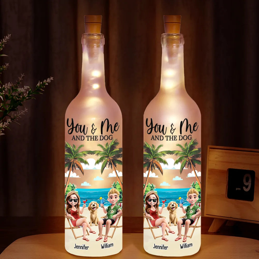 You Me And The Dogs Beach View - Personalized Bottle Light