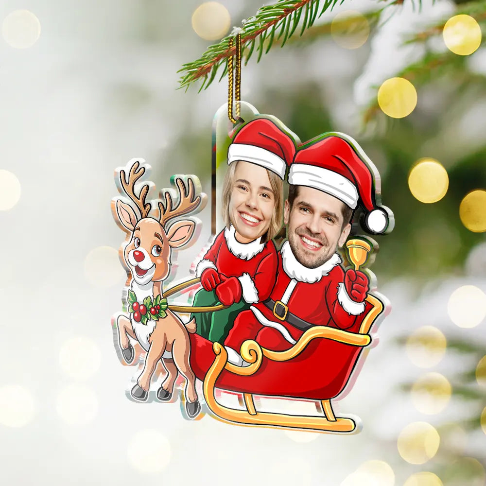 Funny,Christmas,Gift For Couples,Gift For Wife,Gift For Husband,Gift For Boyfriend,Gift For Girlfriend - Custom Photo Christmas Characters Couple - Personalized Custom Shaped Acrylic Ornament