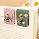 Reading Girl With Birth Month Flower - Personalized Leather Magnetic Bookmark
